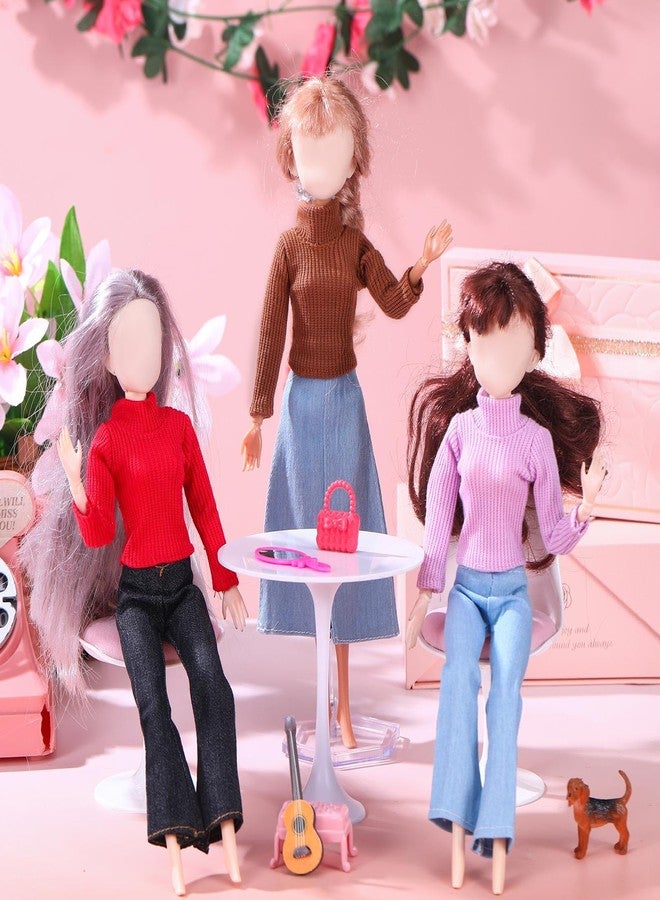 Fourluoo 6 Pcs Winter Doll Clothes Doll Sweater Fashion Outfits Long Sleeve Top Clothing for Winter Spring Birthday Gift(Elegant Color,11.8 Inch) - Image 2